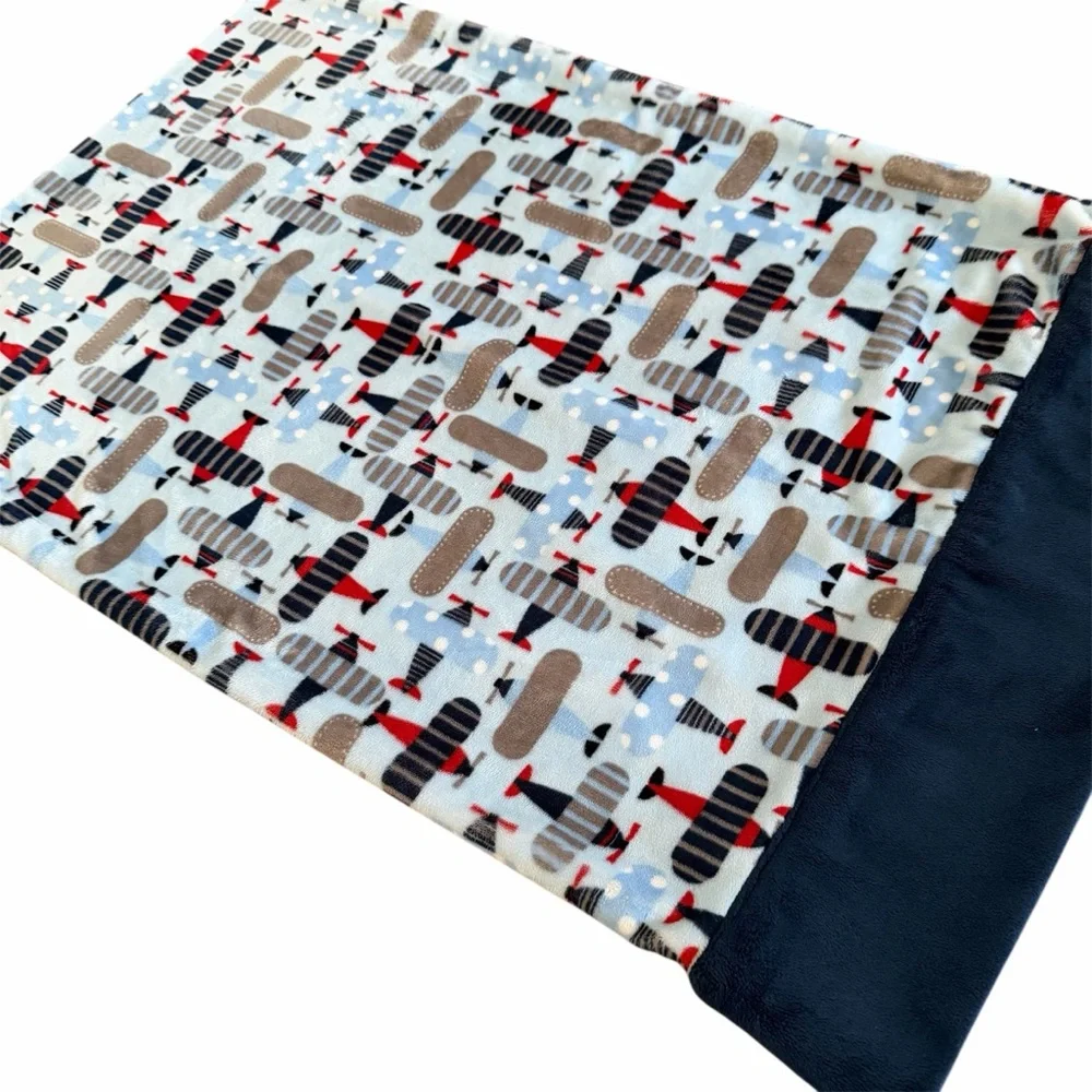 Airplane Minky Pillowcase Double-Sided Print – Blue/Navy Standard (NEW)
